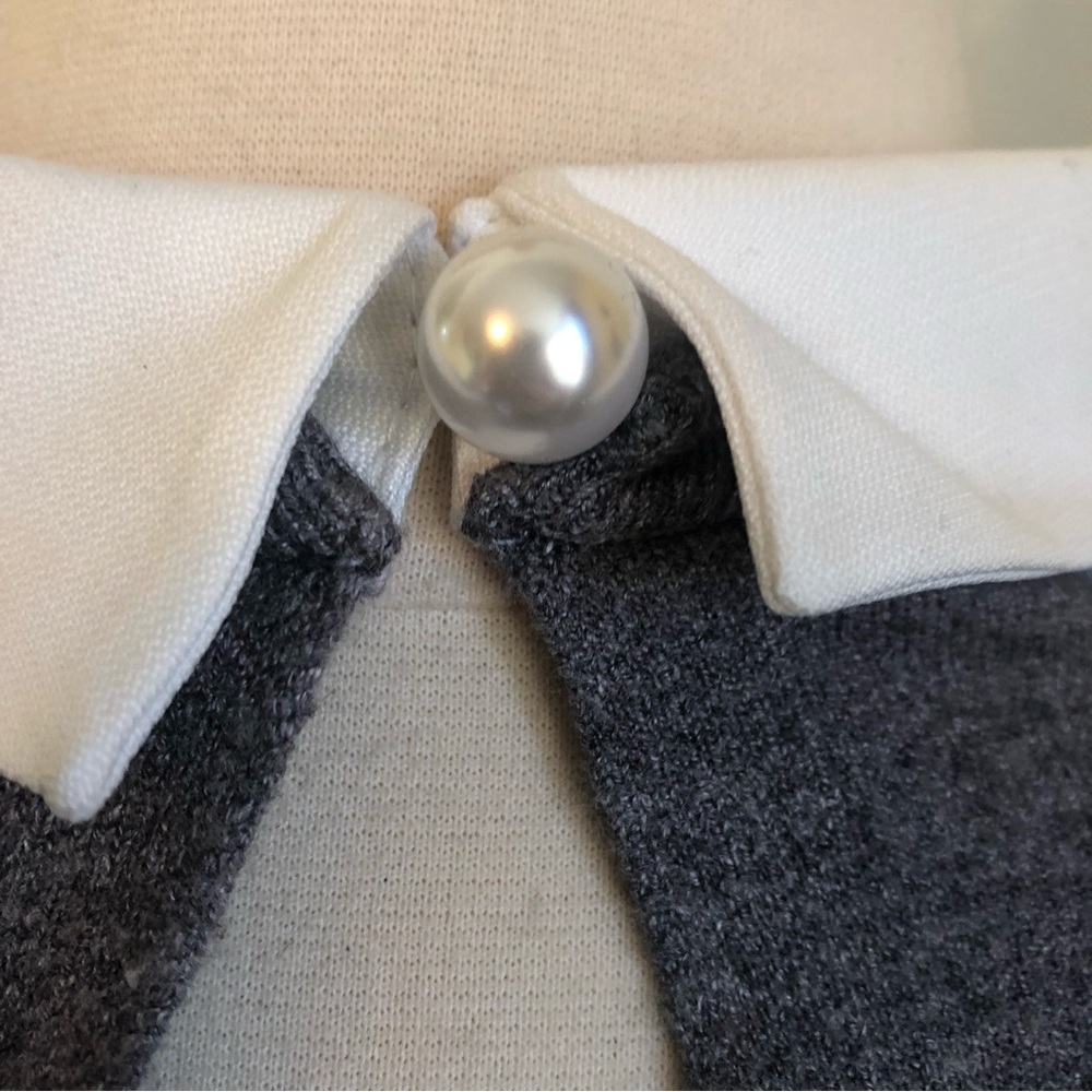Vila Milano Gray sweater w/embellished beads & rhinestone pt.collar Size Medium - Picture 6 of 9